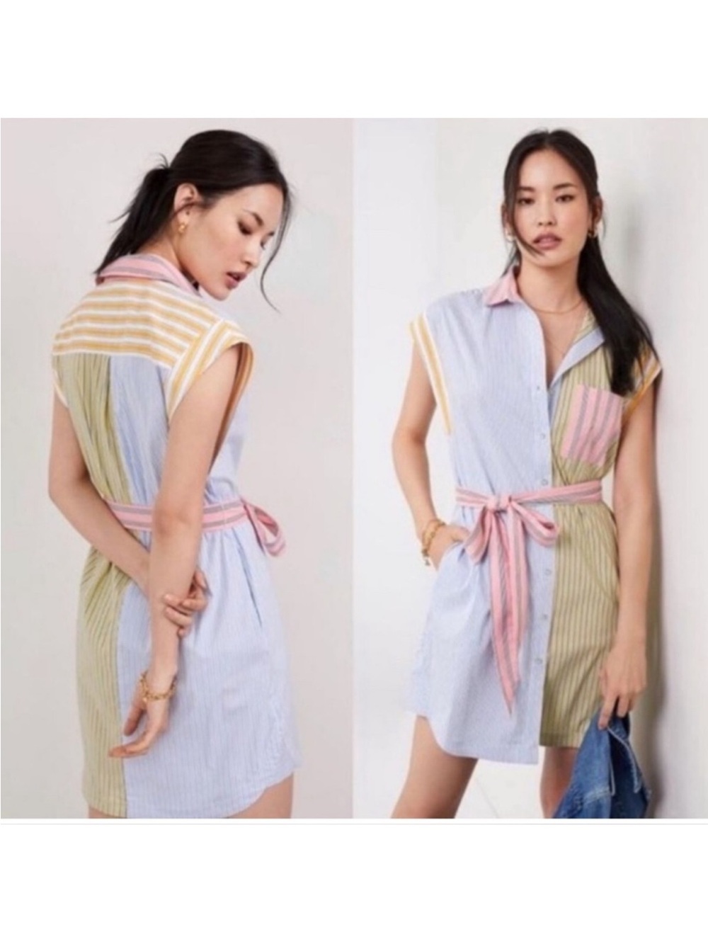 Maeve Anthropologie Toni Striped Tunic Shirt Dress Belted Pastel - Extra Large - Picture 3 of 8